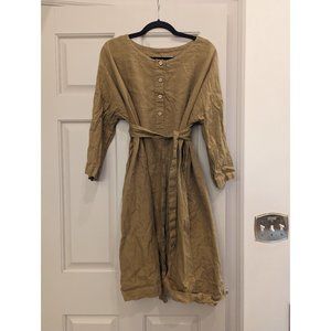 notPERFECTLINEN Oversize Drop Shoulder Midi Dress in Olive